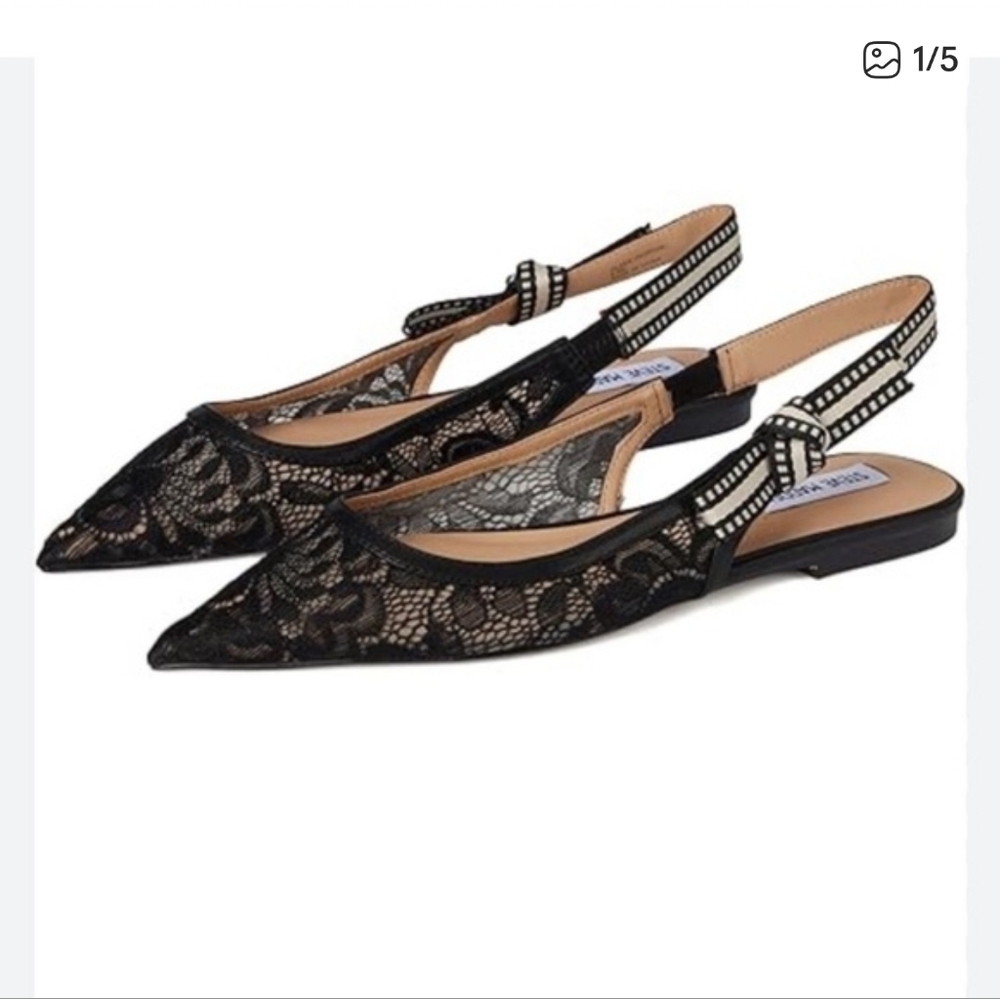 Steve Madden Olsen Black Lace Slingback Flats Size 8